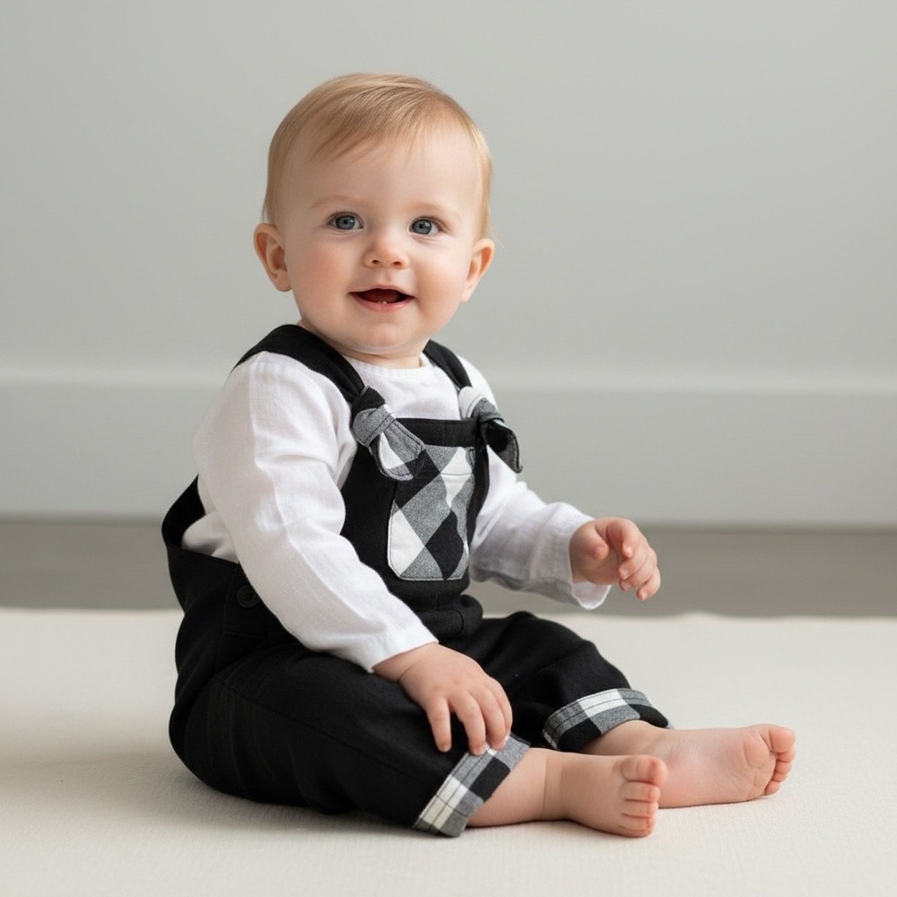 Baby 6M 100% Wool Mom and Pop's Kids Overalls Black White Reversible Flannel
